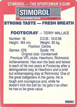 1990 AFL Scanlens Stimorol #154 Terry Wallace Back